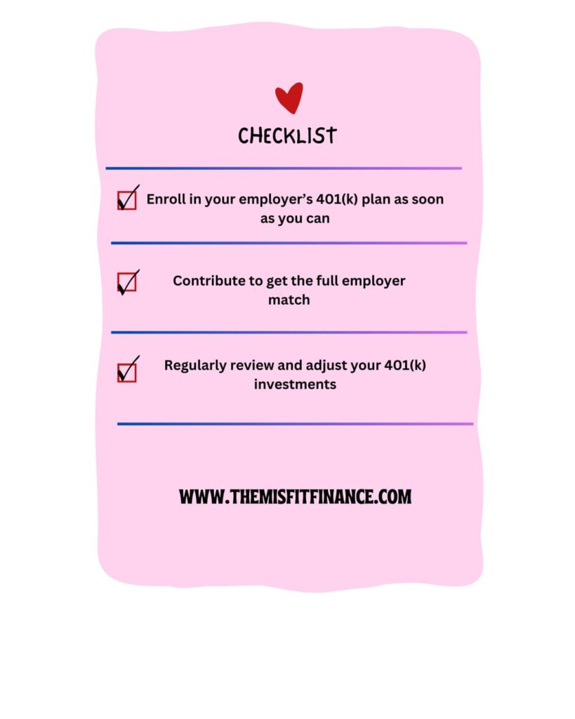 A checklist infographic of tips for 401k plans.