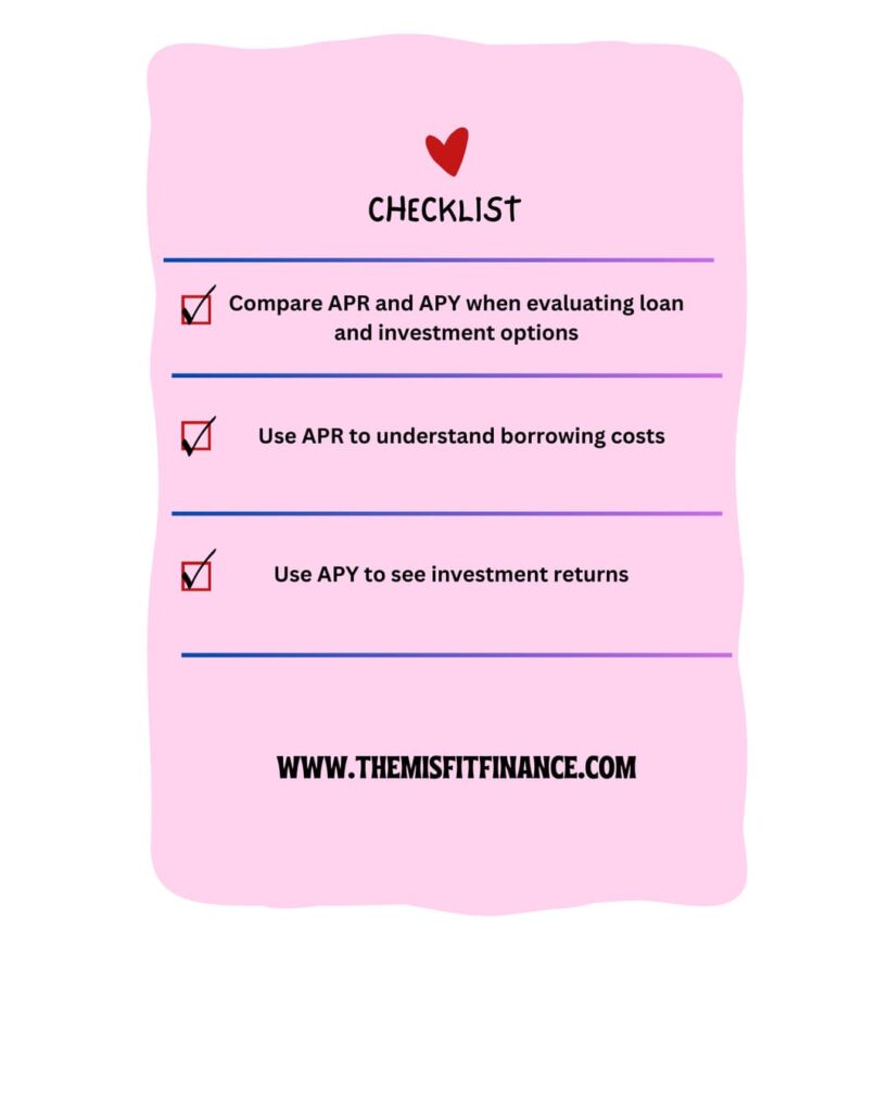 A checklist infographic of tips for apr and apy.