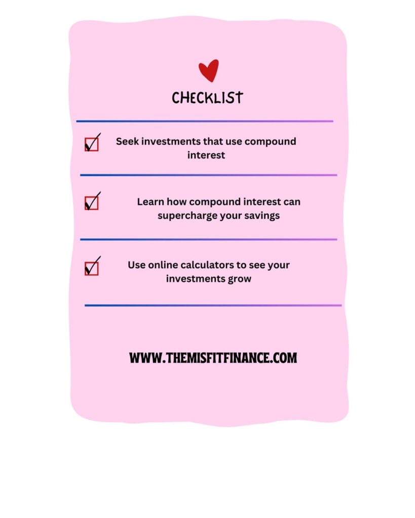 A checklist infographic of tips regarding compound interest.