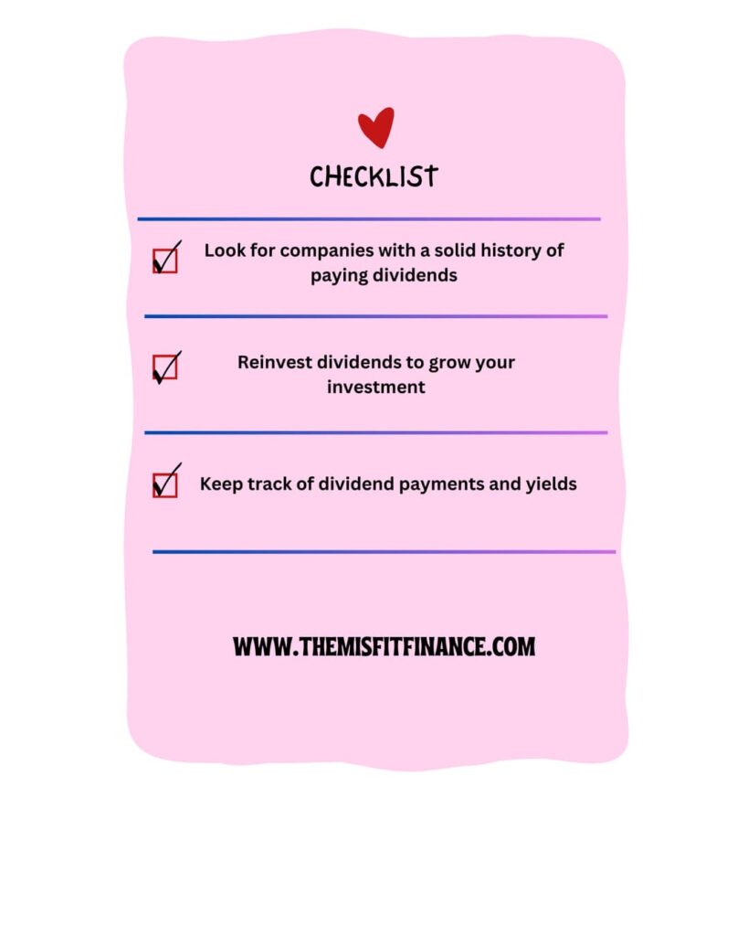 A checklist infographic of tips regarding dividends.